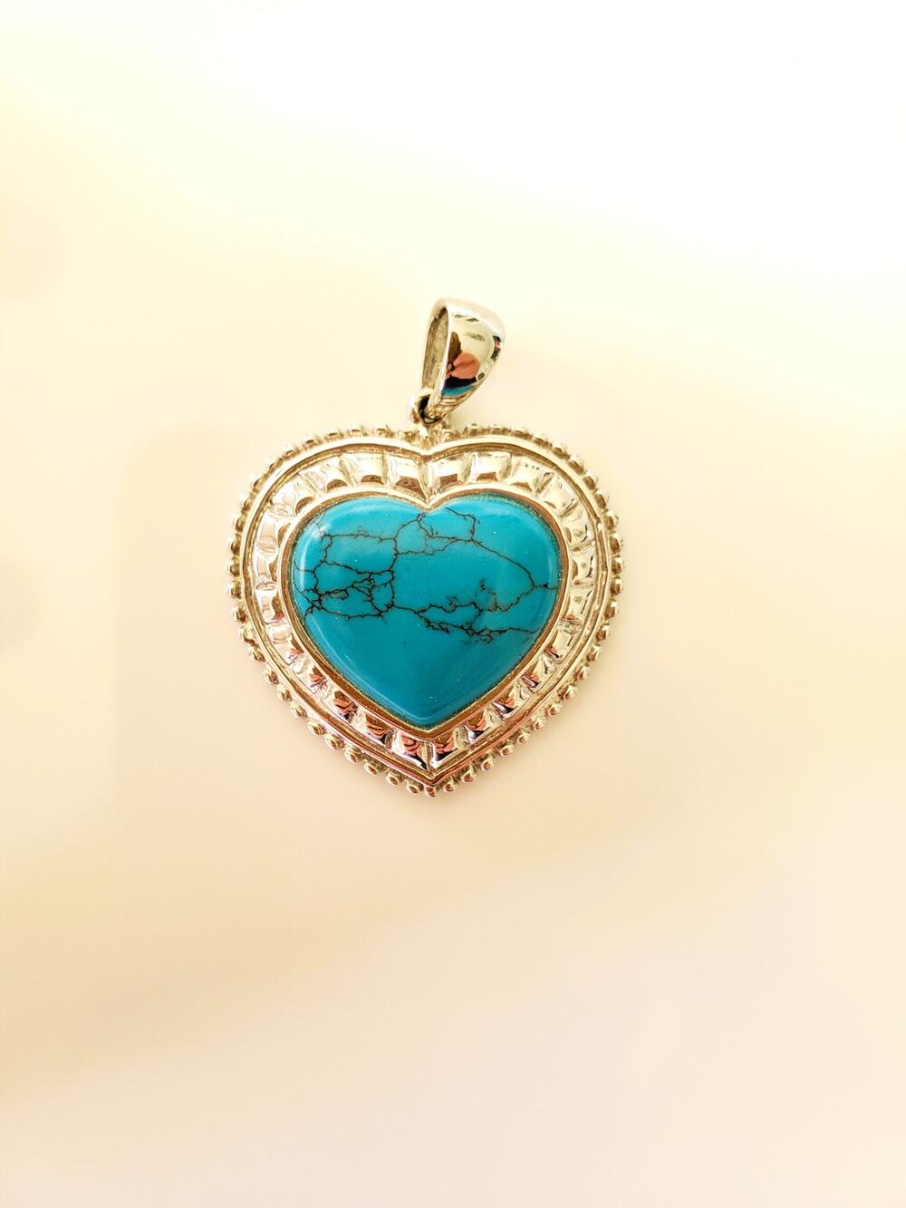 Vintage Lenox Sterling Silver Faux Turquoise Heart Pendant
